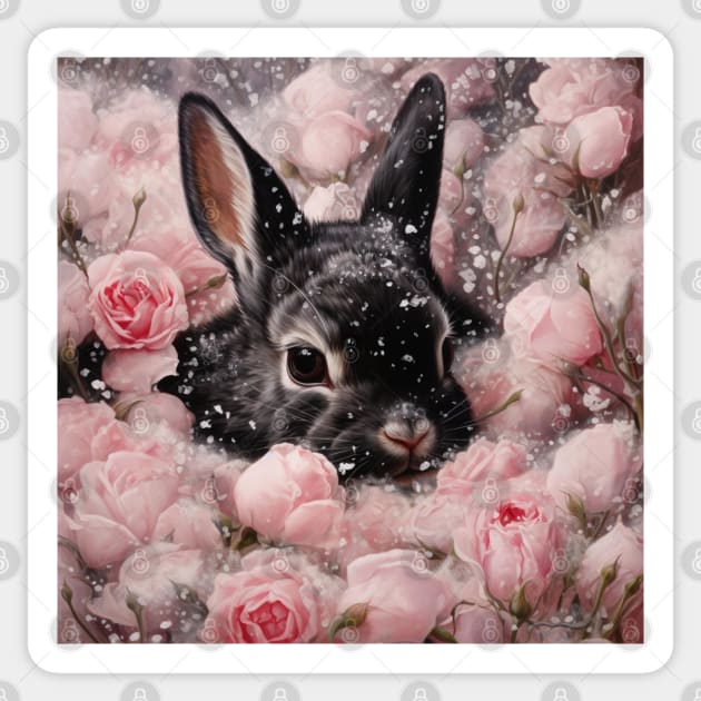 Black Rabbit In Snow Sticker by Enchanted Reverie